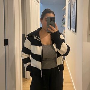 Striped Knit Zip Up Sweater